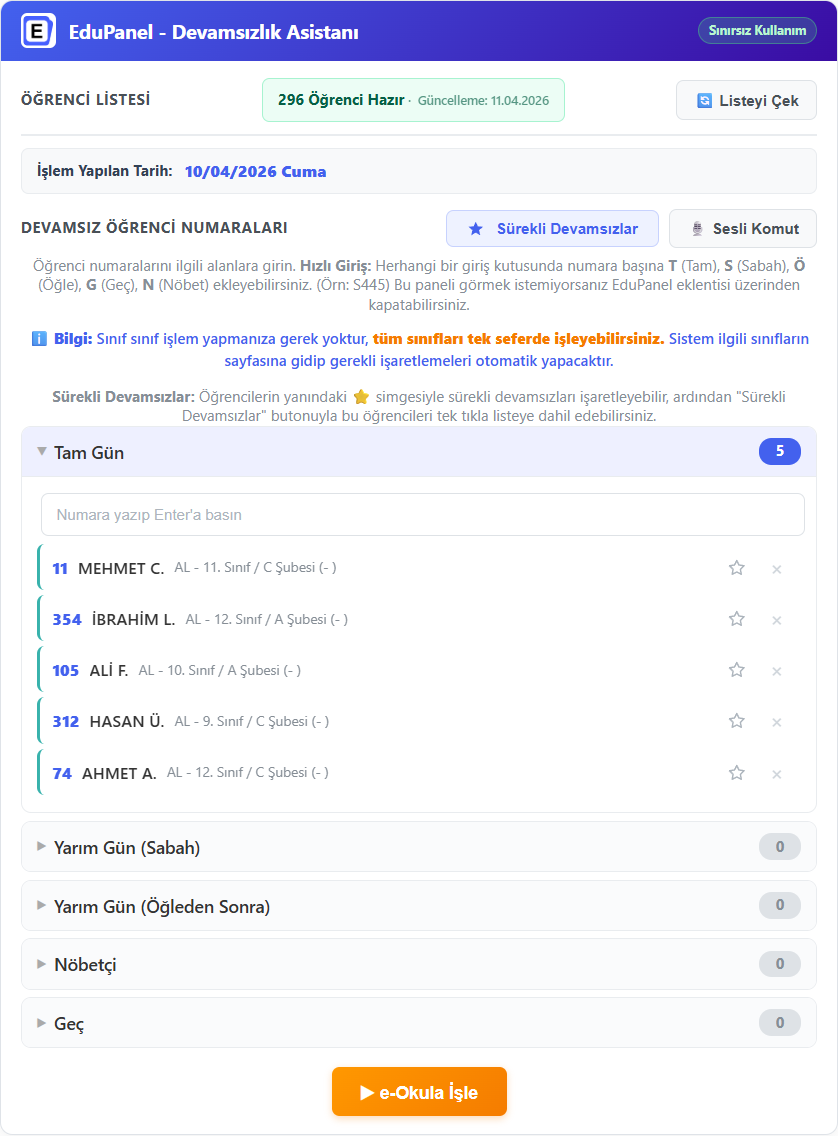 Günlük Devamsızlık Girişi